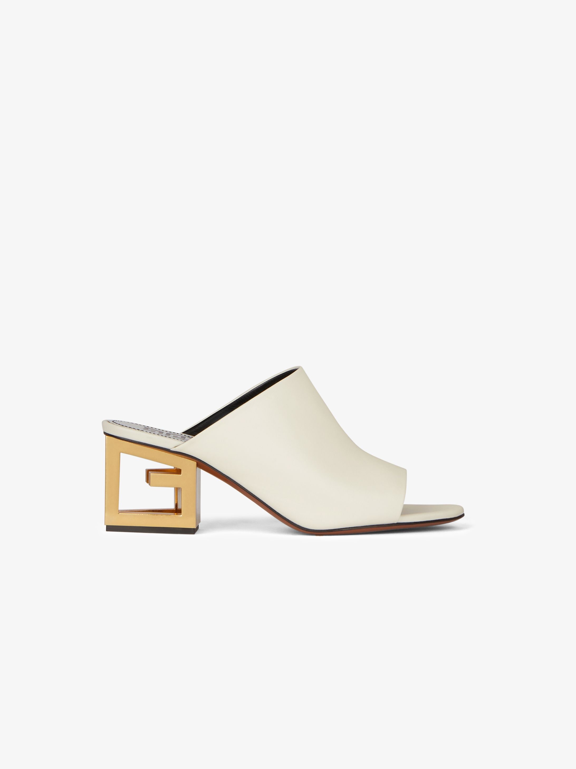 Mules en cuir à talon G triangulaire