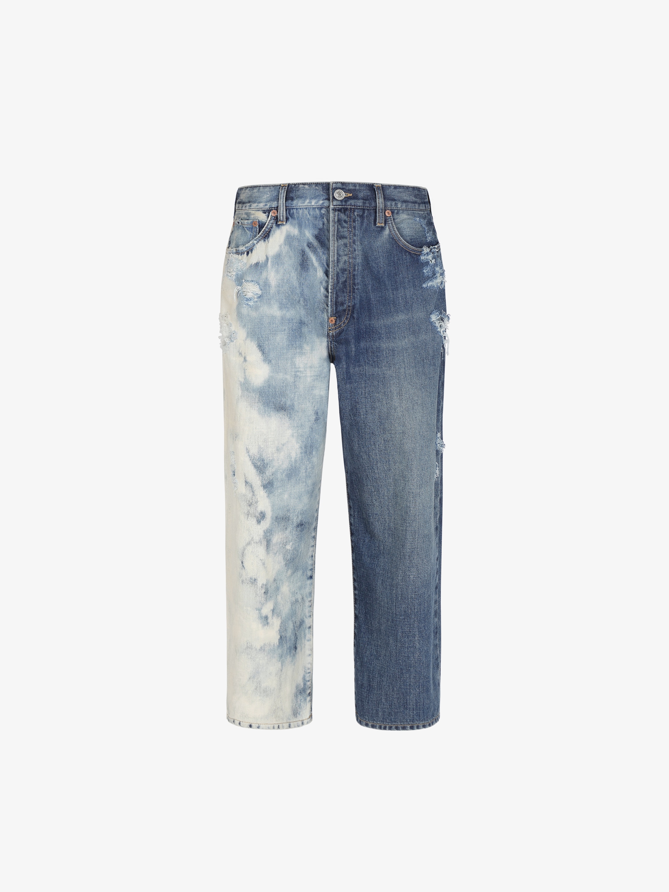 Short boyfriend jean in two tone denim