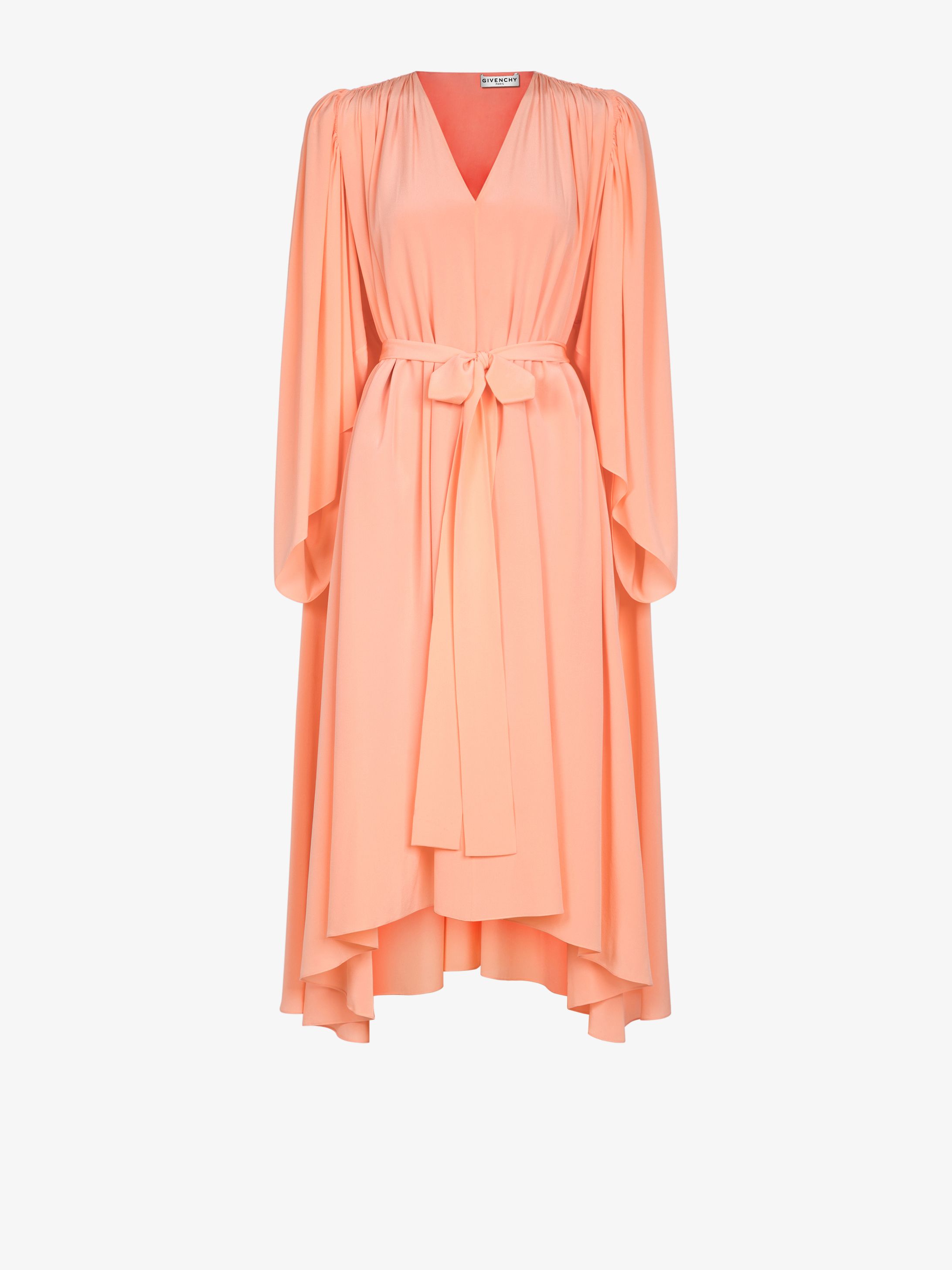 Drapé dress in silk with puff sleeves