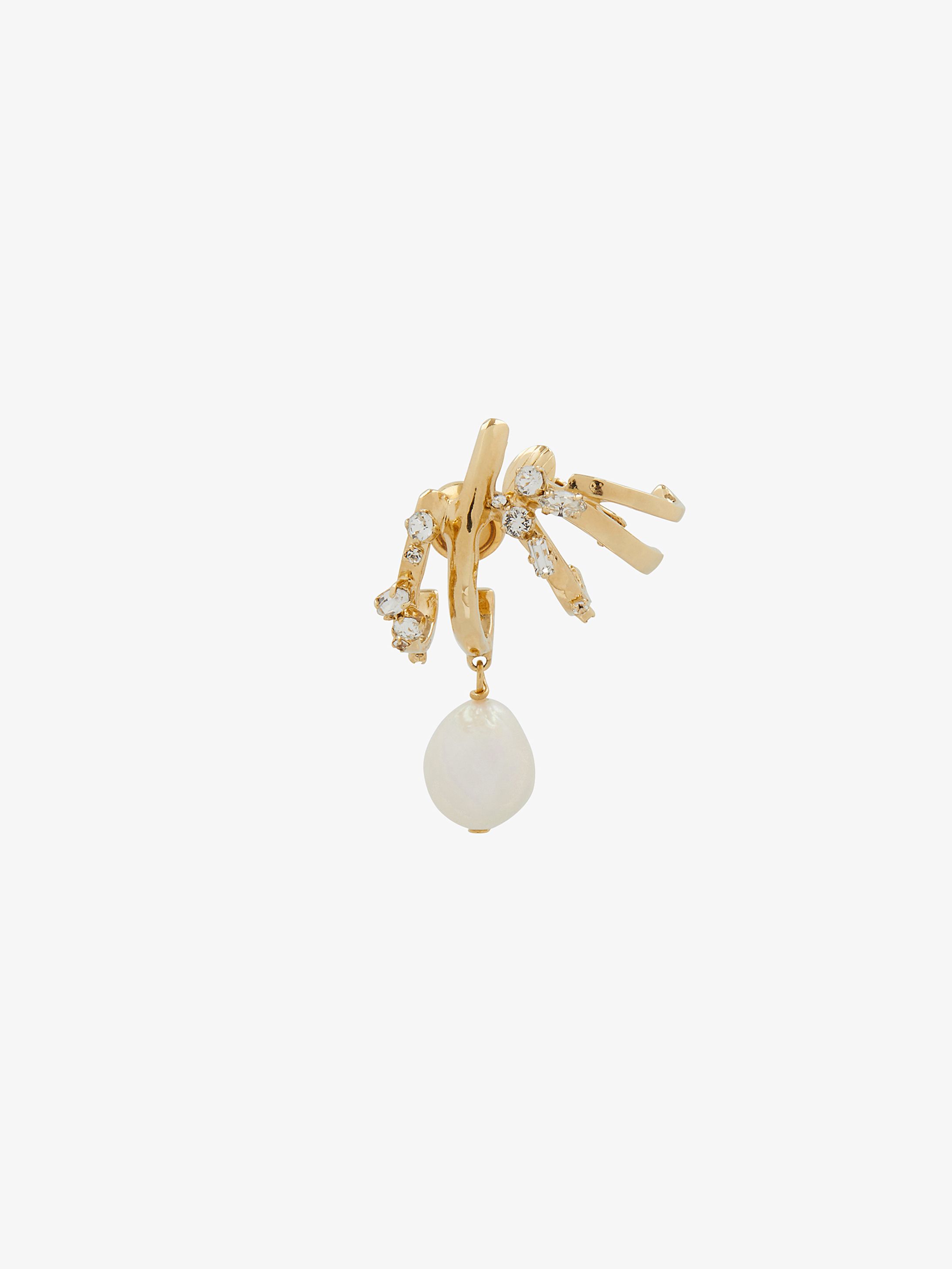 Spiral unique earrings in crystals and pearls
