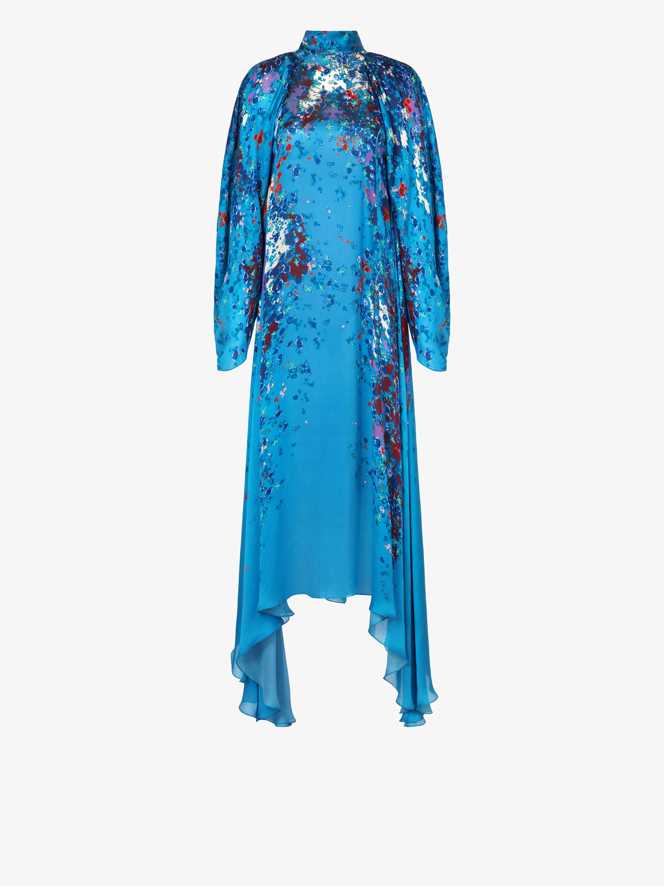 Long silk dress with floral print