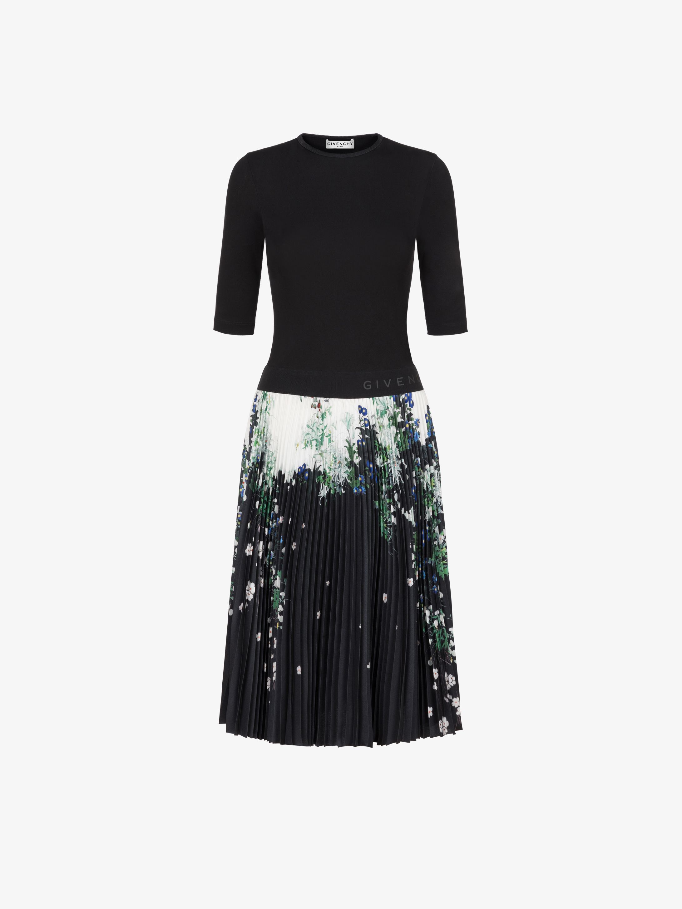 Floral printed pleated dress