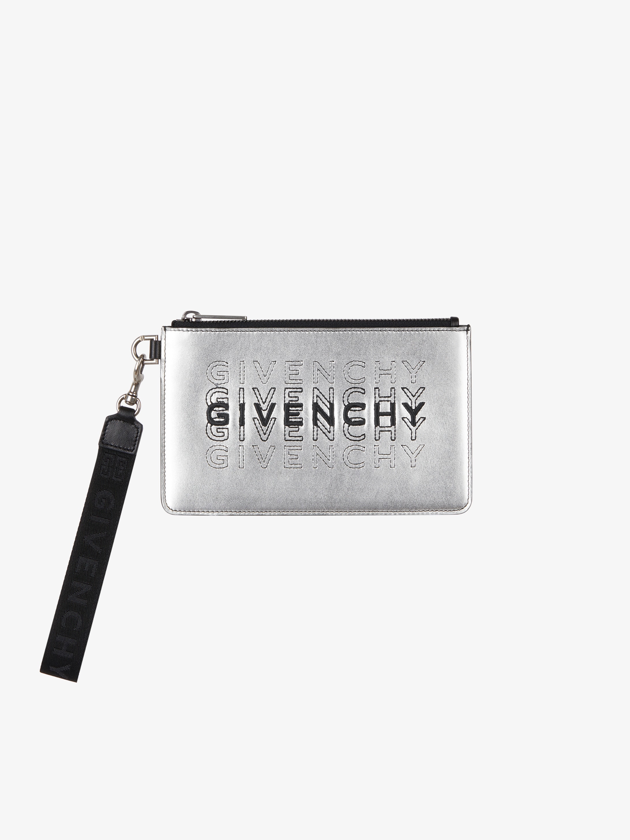 Metallized GIVENCHY wrist strap mini zipped pouch