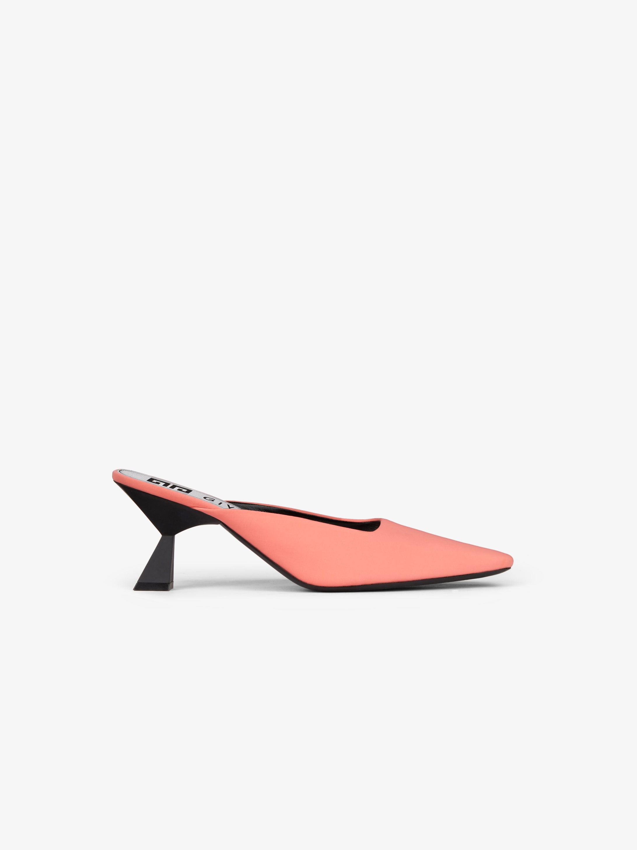 Mules in lycra with asymmetrical heels