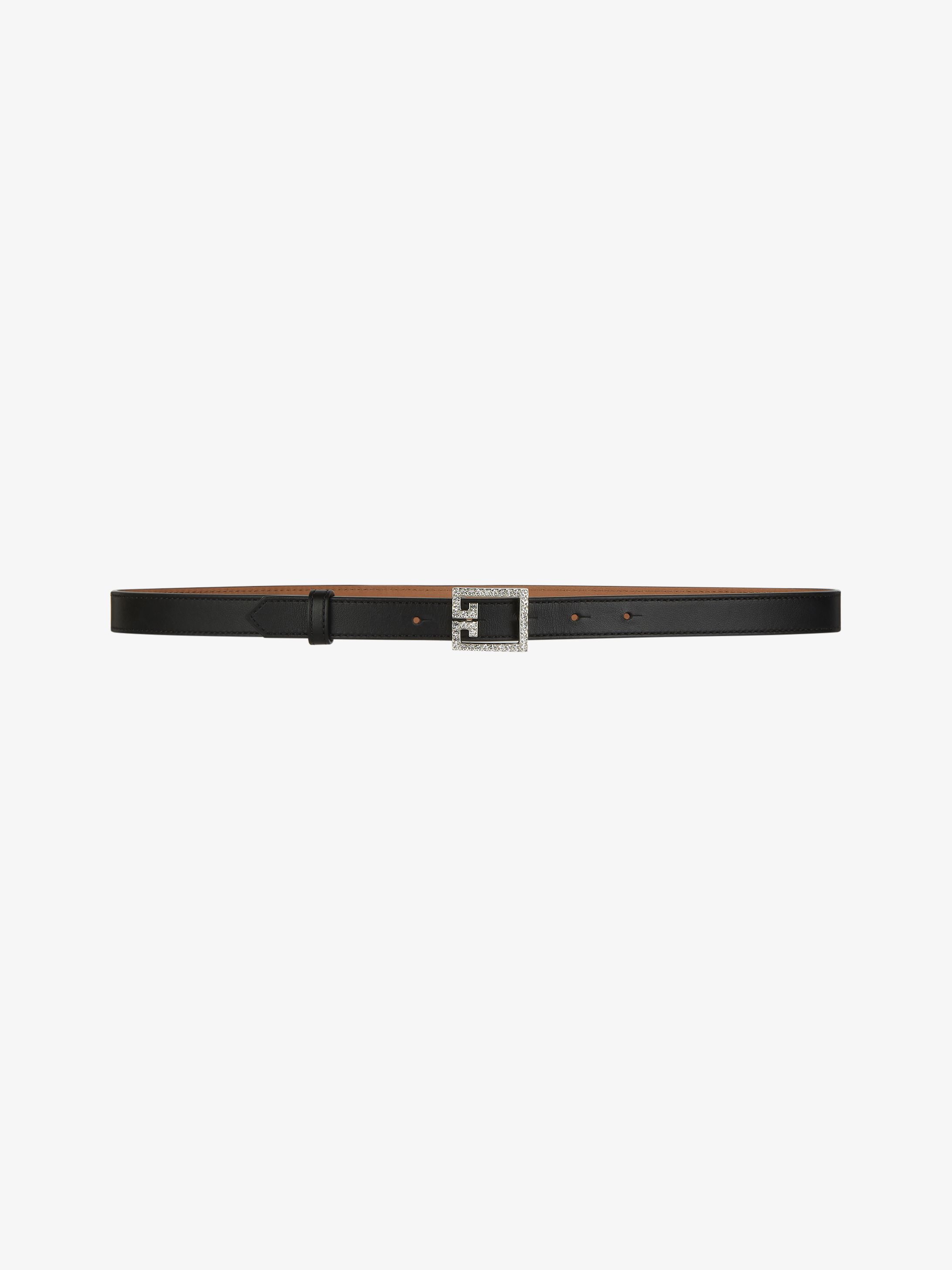 Strass double G buckle thin belt in leather