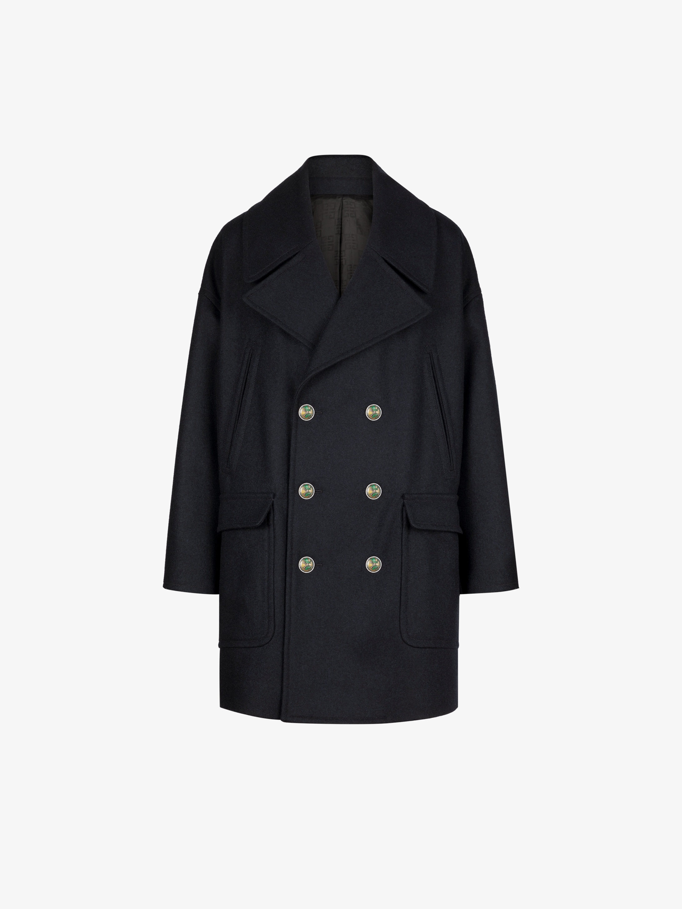 Oversized peacoat with blazon buttons