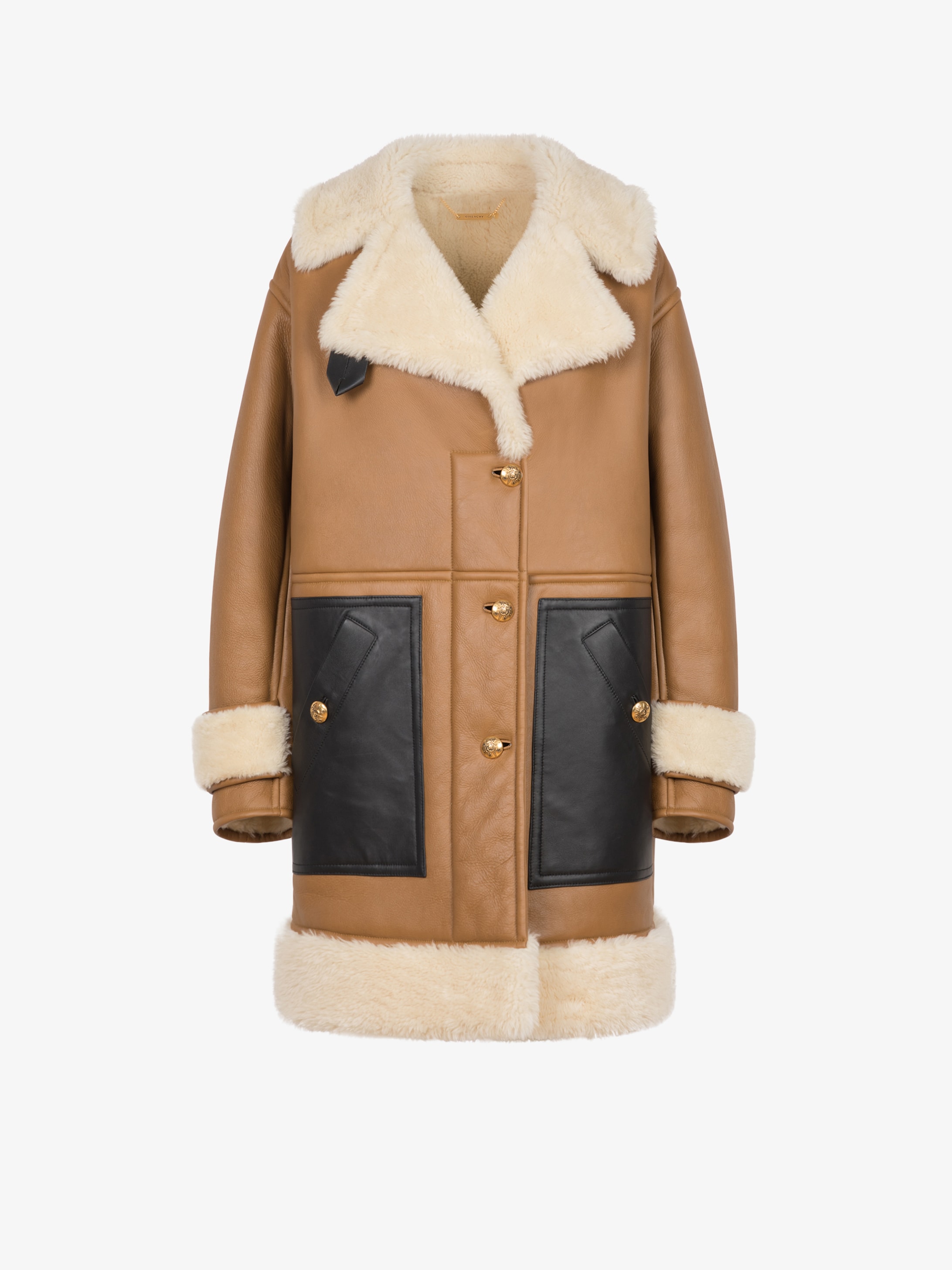 Shearling coat with 4G dagger buttons