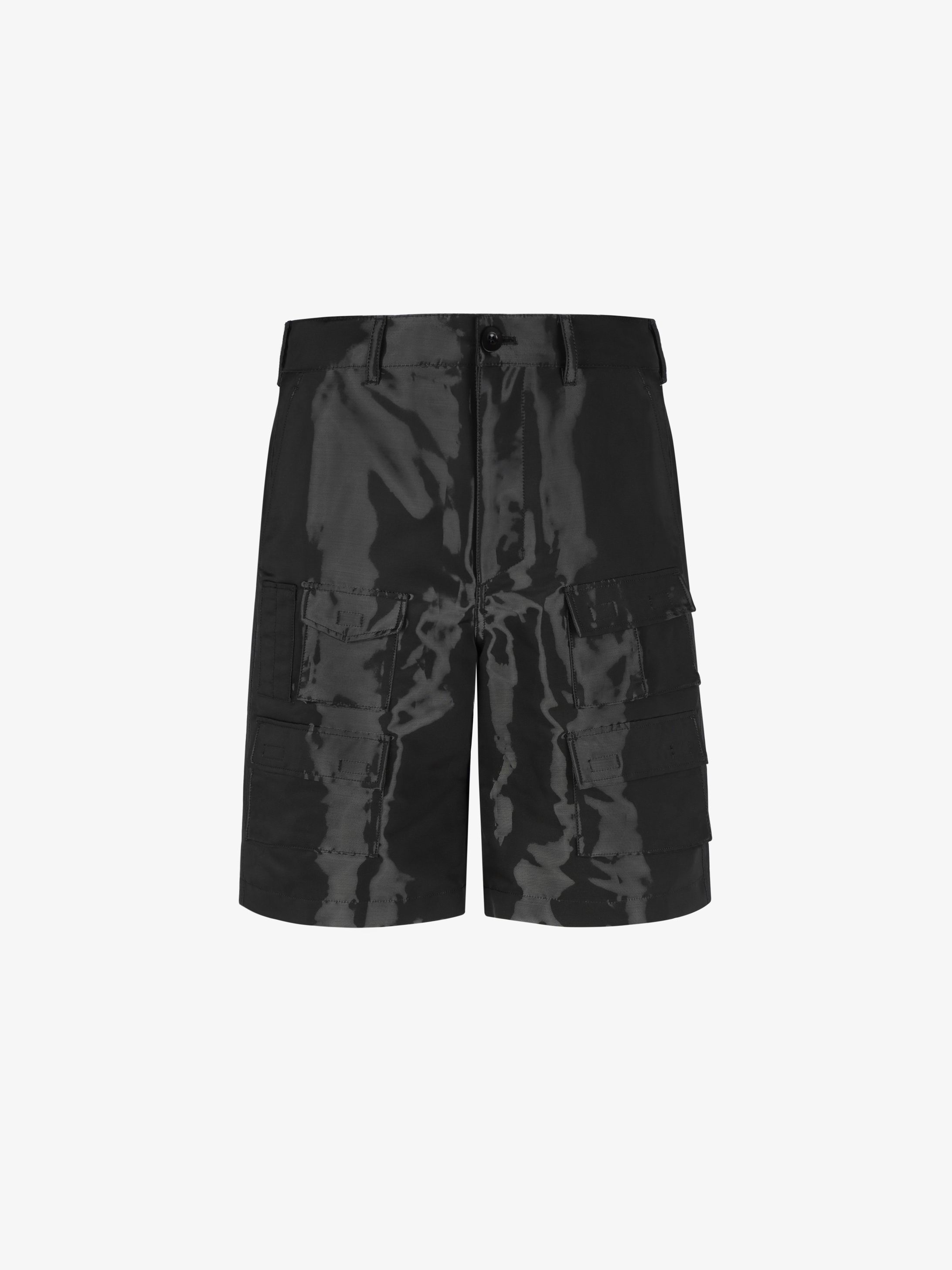 Wet effect multipockets cargo bermuda short